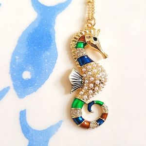 Bejeweled Seahorse Pendant Necklace NWT